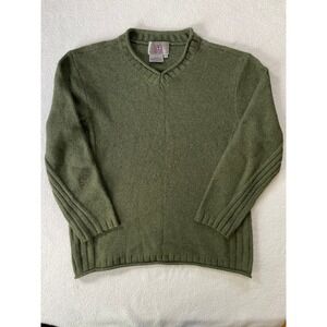 Vintage The Territory Ahead Mens Large V Neck Sweater Green Lambswool Roll Neck